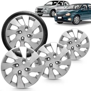 Imagem de Kit 4 Calotas Corsa Classic Aro 13 Prata Cubo Baixo Grid