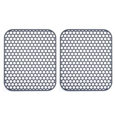 Imagem de Bestjing Pacote com 2 tapetes protetores de pia de cozinha de silicone de 35 cm x 29,7 cm - Acessório de grade de cozinha, tapete seco antiderrapante resistente ao calor para fundo de porcelana de aço