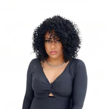 Imagem de Peruca Feminina Lace Wig 45 cm Cacheada Afro Fibra Organica Cheia Regulavel Perucas Femininas Cabelo(Preto 01)