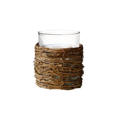 Imagem de Serene Spaces Living WillowNest Vaso de vidro rústico, cilindro de vidro embrulhado em galho, suporte de vela inspirado na natureza e detalhe floral para Boho, decoração de fazenda, 11,4 cm de