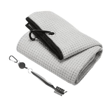 Imagem de PATIKIL Toalhas de golfe de 50,8 cm x 15,2 cm, conjunto de ferramentas de escova de fibra macia com limpador de ranhura de clube para amantes de golfe, cinza