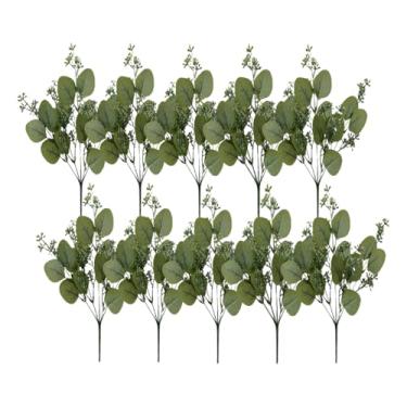 Imagem de ESSMOKO 10 peças de hastes e folhas de plantas verdes de simulação de plástico, decoração de arranjos florais para casa, ramo de eucalipto de gypsophila