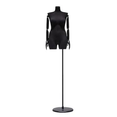Imagem de Manequim feminino com base circular, braço de madeira maciça removível e giratório, suporte de metal ajustável de 170 a 234 cm(Black)