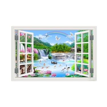 Imagem de Impressões em tela paisagens-Arte parede para janela falsa-Animais lago flores-Natureza Pintura Decoração Banheiro 30x50cm Sem Moldura