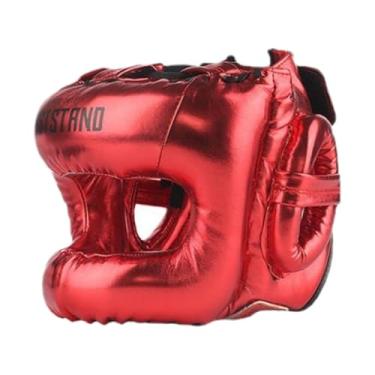 Imagem de IEUDNS Capacete de boxe, proteção para a cabeça, capacete macio ventilado, equipamento de proteção para luta, taekwondo, karatê, treinamento de artes, Vermelho