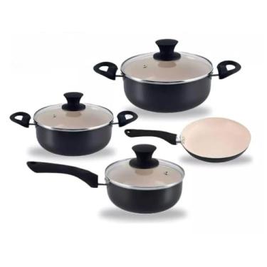 Imagem de Jogo de Panelas 4 Peças Revestimento Cerâmico Conjunto Cozinha Preto