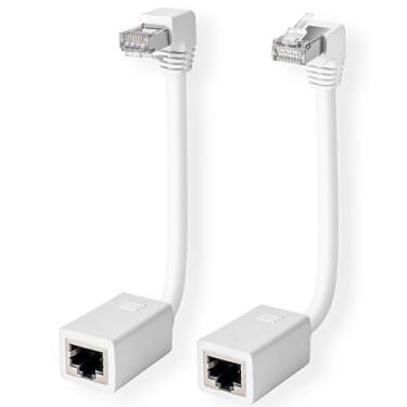 Imagem de Cabo de extensão Ethernet Cat 6 de 90 graus, pacote com 2, ângulos retos (para cima e para baixo), cabo de remendo curto Cat6 macho para rede LAN RJ45 fêmea conector adaptador extensor blindado FTP