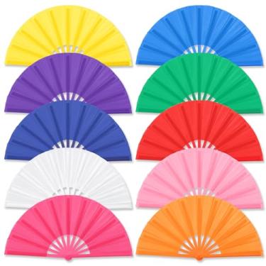 Imagem de Leinuosen 10 peças de leques dobráveis chineses grandes para dança em linha, ventiladores de mão dobráveis de 33 polegadas para rave estourando botas no chão, decorações de lembrancinhas de festa de