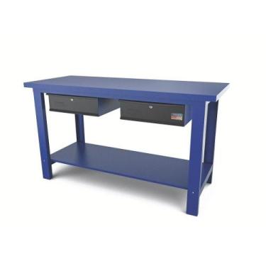 Imagem de Bancada Aberta Com 2 Gavetas E Tampo Metálico Tramontina Pro Azul Tram