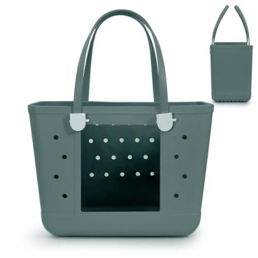 Imagem de UeKeKicg Bolsa de praia de borracha com janela visual, bolsa de viagem grande impermeável lavável para esportes praia piscina, Vidro verde, Sacos de piscina impermeáveis