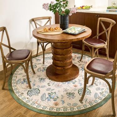 Imagem de jinchan Tapete redondo floral de 1,8 m para sala de jantar, lavável, tapete de sala de estar, design vintage romântico, antiderrapante, para uso interno, leve e discreto para quarto, varanda, pátio