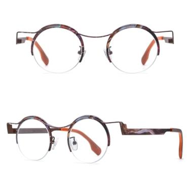 Imagem de VFDHN Armação de óculos de titânio masculina, sem aro, redonda, ultraleve (marrom)