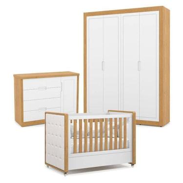 Imagem de Quarto De Bebe 4 Portas Tutto New Freijó Branco Acetinado Com Capitonê New Boucle - Matic