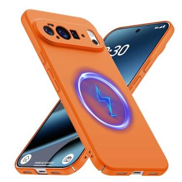 Imagem de GRECAZO Capa fina magnética adequada para Google Pixel 10 Pro XL (2025) [compatível com MagSafe] Capa rígida ultrafina leve durável minimalista fosca à prova de choque antiderrapante anel laranja
