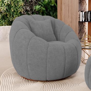 Imagem de Poltrona Decorativa Estilo Concha Abóbora Shell Giratória Bouclê Cinza Escuro - Desk Design