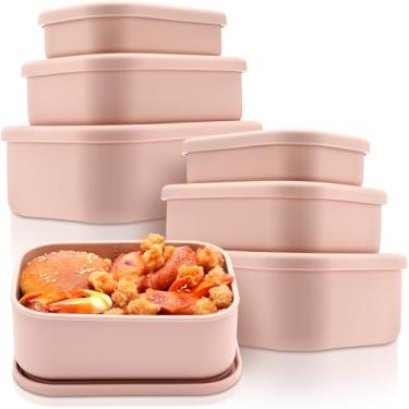 Imagem de Blushtier 2 conjuntos de 6 recipientes de silicone para armazenamento de alimentos com tampa, lancheira retangular, recipientes rígidos de silicone, caixa bento, micro-ondas, lava-louças, freezer, 283