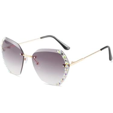 Imagem de Óculos de sol femininos grandes e sem aro, óculos de grau populares e luxuosos para homens, com diamante (cinza degradê)