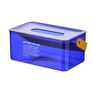 Imagem de Acrílico Tissue Box Cover Transparente Retangular Guardanapo Box Titular Com Alça Para Sala de Estar Sala de Jantar Azul Durável Moderno Multiuso Organizador