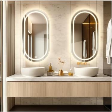Imagem de Espelho Oval Jateado Com Led Lapidado 70x50 Luxo Lavabo Hall Sala (Quente)