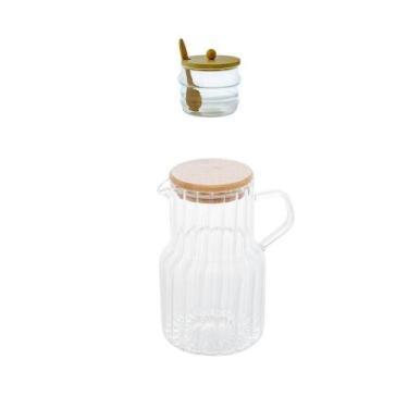 Imagem de Kit Açucareiro + Jarra 1 Litro Vidro E Bambu - MIMO STYLE