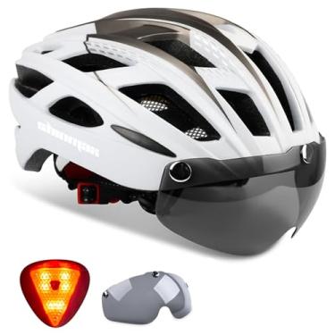Imagem de Shinmax Capacete de bicicleta, capacete de bicicleta CPSC/CPC para adultos, homens e mulheres, com óculos magnéticos e luz traseira de LED, capacete de ciclismo ajustável SM-T69