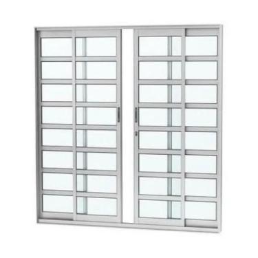 Imagem de Porta de correr travessa 4 folhas branca vidro liso com fechadura linh