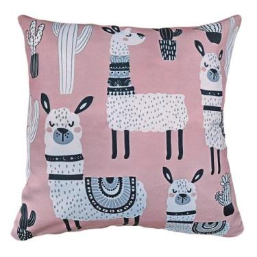 Imagem de Capa Almofada Sarja Estampa Temática Lhamas e Cactos 45x45 - M3 Decora