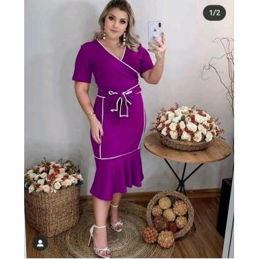 Imagem de Vestido Plus Size Viés Transpassado Moda Feminina Evangélica - Miss Fl