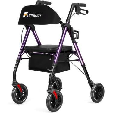 Imagem de Rollator Walker FlyingJoy com assento e freios, capacidade de 136 kg