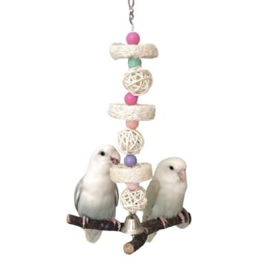 Imagem de Brinquedos de mastigação de pássaros para pendurar bucha e bola de vime, brinquedo de bicar para pássaros pequenos e médios, calopsita, periquito, periquito quacre, cor aleatória (1 pacote)