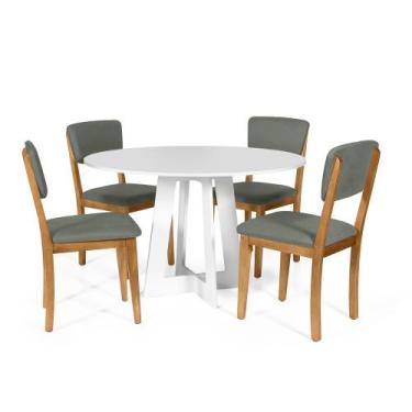 Imagem de Mesa de Jantar Redonda Montreal Branca com 4 Cadeiras Estofadas Ella C