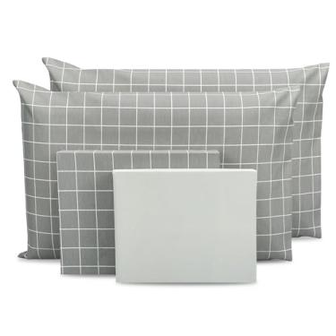 Imagem de Lençol SUPER KING 4 pçs Percal 180 Fios - Estampado 80% Algodão (GEOMÉTRICO CINZA - CINZA)