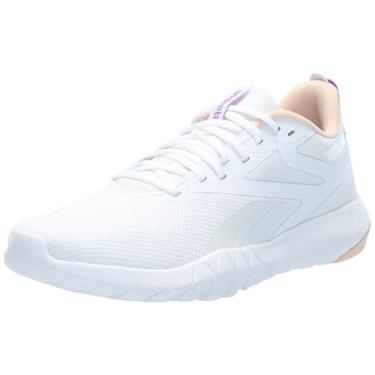 Imagem de Reebok Tênis feminino Flexagon Force 4, Calçado branco/argila lavada/roxo digital, 39