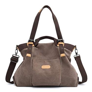 Imagem de Bolsa feminina Hobo de lona casual vintage bolsa de ombro bolsa bolsa de compras transversal bolsa de compras, Marrom, F