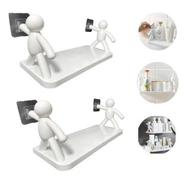 Imagem de Kit 2 Prateleiras Boneco Branca de Plástico Para Banheiro Cozinha Mult