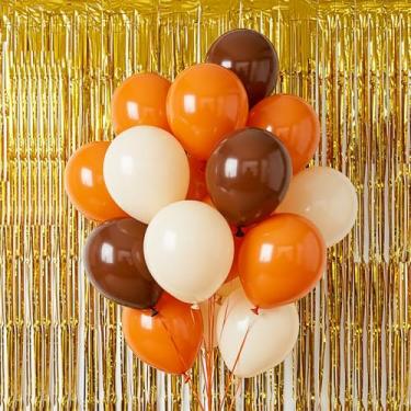 Imagem de TiAaihion Conjunto de balões de festa de outono com cortina de franja dourada, cores laranja marrom branco, pacote de balões de látex de 17 peças para decorações de Dia das Bruxas de Ação de Graças