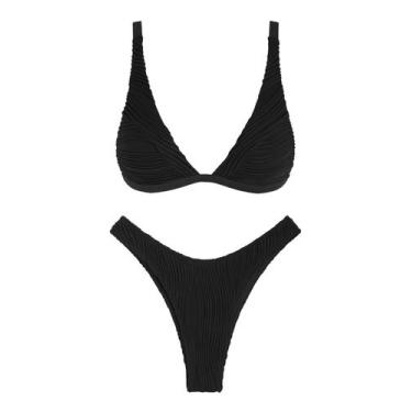 Imagem de Conjunto de biquíni ZAFUL com textura triangular e corte alto para mul