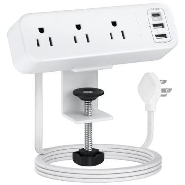 Imagem de Braçadeira de mesa Power Strip PAEWOK 3 Outlet com USB C 5V/3A branca