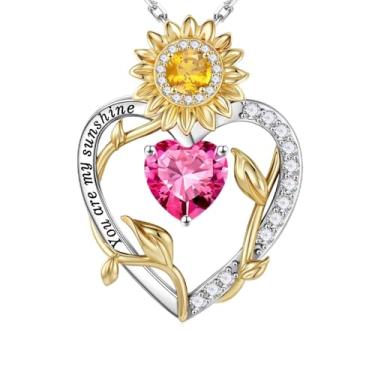 Imagem de Iefil Presentes de girassol para mulheres - Colar com pingente de coração de girassol em prata esterlina S925 para mulheres, presentes de aniversário para esposa, colares You Are My Sunshine, joias