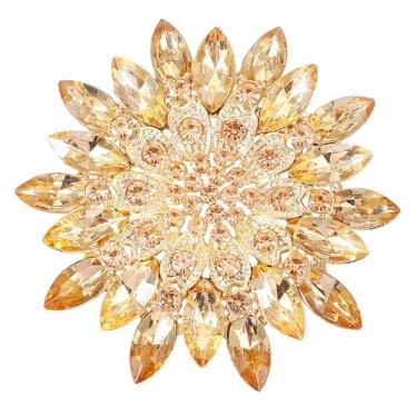 Imagem de Xinjoduz Broche de flor de strass, broche de lapela de flor de cristal grande de 6,5 cm para mulheres broches da moda para festa de casamento, aniversário, dança, banquete, vestido, chapéu, terno