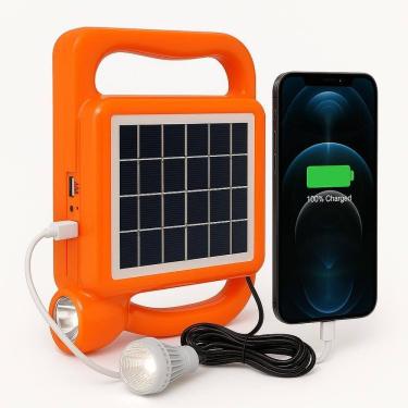 Imagem de Kit Lanterna Led Solar Recarregavel Power Bank Lampada Emergencia Extra Usb Luz Portatil 500ma 5v 1a Farol Camping Lumin