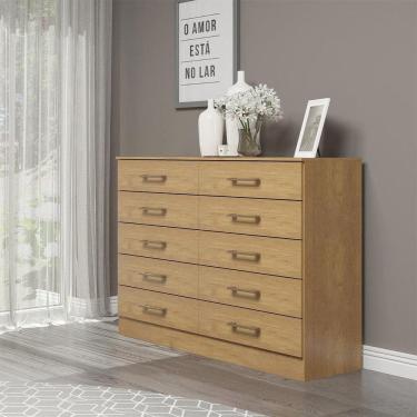 Imagem de Cômoda Para Quarto 117x92cm 10 Gavetas Mdp 3017 Menu Móveis Carvalho Dakar