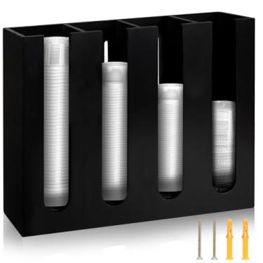 Imagem de Organizador de tampa de copo de molho de porção de parede Dispensador de copo de molho de madeira com 4 compartimentos para copo de porção e suporte de tampa com dispensador de copo de esponja serve