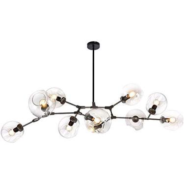 Imagem de Lustre E27 Nordic Glass Ball Chandelier Altura ajustável, Lustre preto fosco, E26 Metal Hand Blow Branches Pendant Light, Luminárias de globo de meados do século de 79"