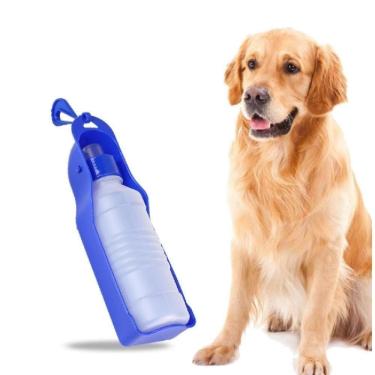 Imagem de Bebedouro Pet Portátil Garrafa água Cachorro Passeio Viagem Carro 500ml Grande Azul