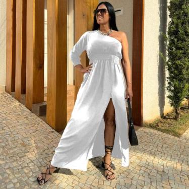 Imagem de Vestido Feminino Plus Size Acinturado Com Fenda Nula Manga Ideal Para 