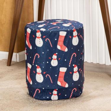 Imagem de Capa de Puff Redondo Grande Avulsa Estampada Natalina Ajustável com El