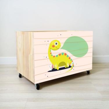 Imagem de Caixa Organizadora de Brinquedos com 4 Rodas - Bau de Brinquedos Infantil em Madeira de Pinho Natural (CX055)