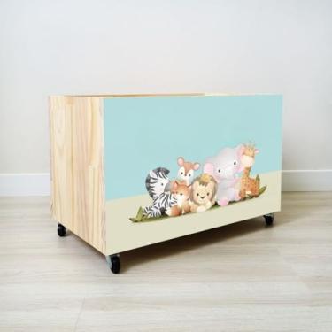 Imagem de Caixa Organizadora de Brinquedos com 4 Rodas - Bau de Brinquedos Infantil em Madeira de Pinho Natural (CX036)