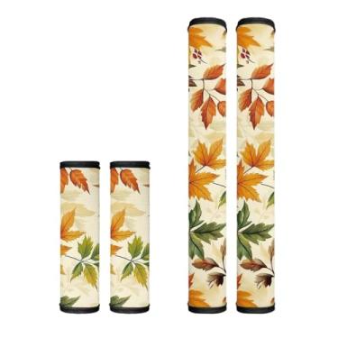 Imagem de Dreaweet Conjunto de 4 capas de maçaneta de geladeira com estampa de folha de outono, antiderrapante, lavável, decoração de cozinha, protetor de maçaneta de porta de geladeira, evita impressões